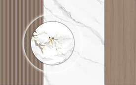 中式格栅木纹山水画背景墙