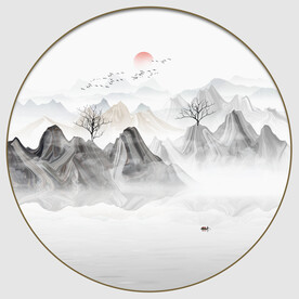 圆形抽象山水画