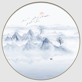 圆形抽象水墨山水画
