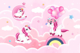 梦幻粉色卡通气球彩虹独角兽背景