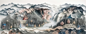 浮雕3D立体山水