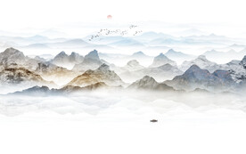 新中式意境水墨山水画背景墙