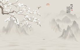 新中式工笔花鸟画电视背景墙