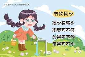 手绘可爱儿童插画 节约用水