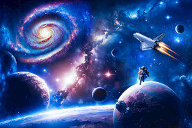 蓝色外太空黑洞宇宙星球火箭背景