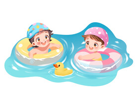 儿童游泳玩水手绘