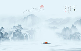 水墨江南背景墙画