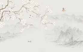 新中式花鸟画电视背景墙