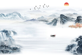 新中式蓝色古典意境水墨电视背景