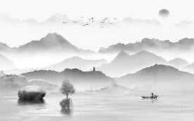 简约 灰色中式山水 Tif分层