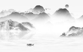 人气 灰色中式山水 Tif分层