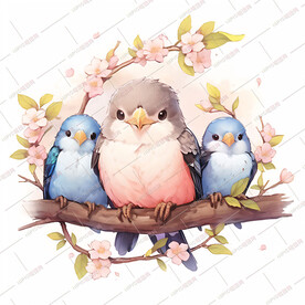 水彩画树枝上的鸟