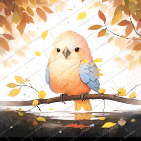 水彩画树枝上的鸟