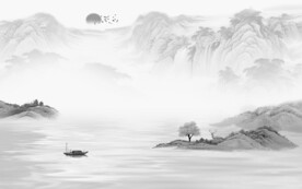 高雅 淡雅灰山水画 灰色山水画