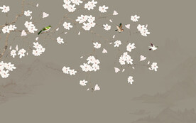 中式玉兰花壁画背景墙