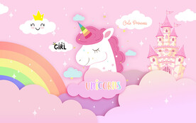 可爱独角兽城堡儿童房背景墙