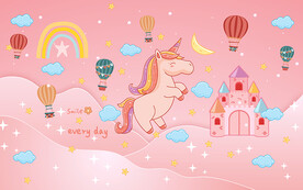 可爱城堡独角兽儿童房背景墙