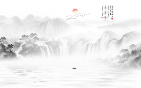 新中式禅意水墨山水画