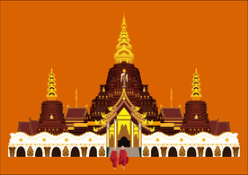 手绘矢量元素 西双版纳大金塔 