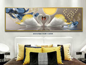 轻奢羽毛天鹅湖床头装饰画