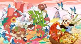 工装火锅熊猫背景