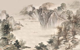 中式背景墙壁画 古典国画山水
