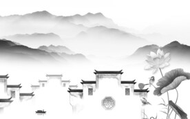 清晰 中式灰色山水 TIF分层