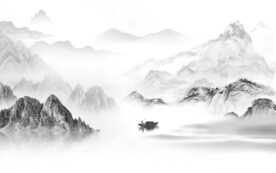 素雅 中式灰色山水 TIF分层