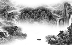 中式 灰色客厅山水 TIF分层