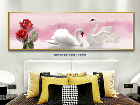 粉色浪漫天鹅湖玫瑰床头装饰画
