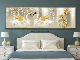 轻奢天鹅湖鎏金玫瑰床头装饰画