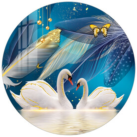 金色轻奢羽毛天鹅圆形装饰画