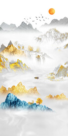 新中式意境山水背景玄关装饰画