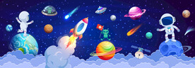 卡通宇航员太空火箭宇宙星球背景