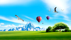 蓝天白云雪山草地