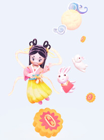 3D飘飞的小仙女和小兔子