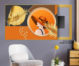 简约美女爱马仕橙电表箱装饰画
