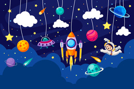 卡通太空星球宇航员火箭星空背景