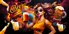 美女啤酒文化壁画背景墙装饰画