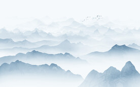 蓝色现代山水沙发背景墙