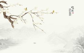 新中式手绘花鸟画背景墙