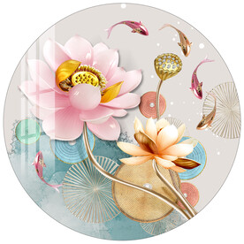 荷花福鱼圆形装饰画