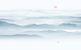 新中式前台水墨画墙画