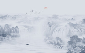 禅意水墨山水背景墙