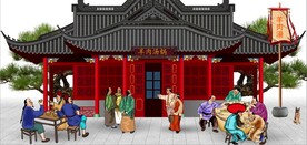 古代羊肉火锅餐饮背景墙壁画