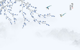 新中式工笔花鸟画背景墙