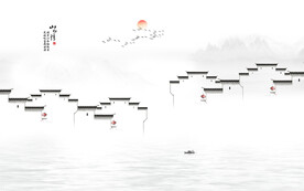 水墨江南水乡背景墙