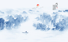 新中式壁画山水画电视背景墙