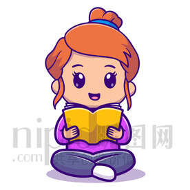 可爱卡通用心学习的小女孩