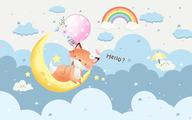 可爱卡通气球小狐狸儿童房背景墙